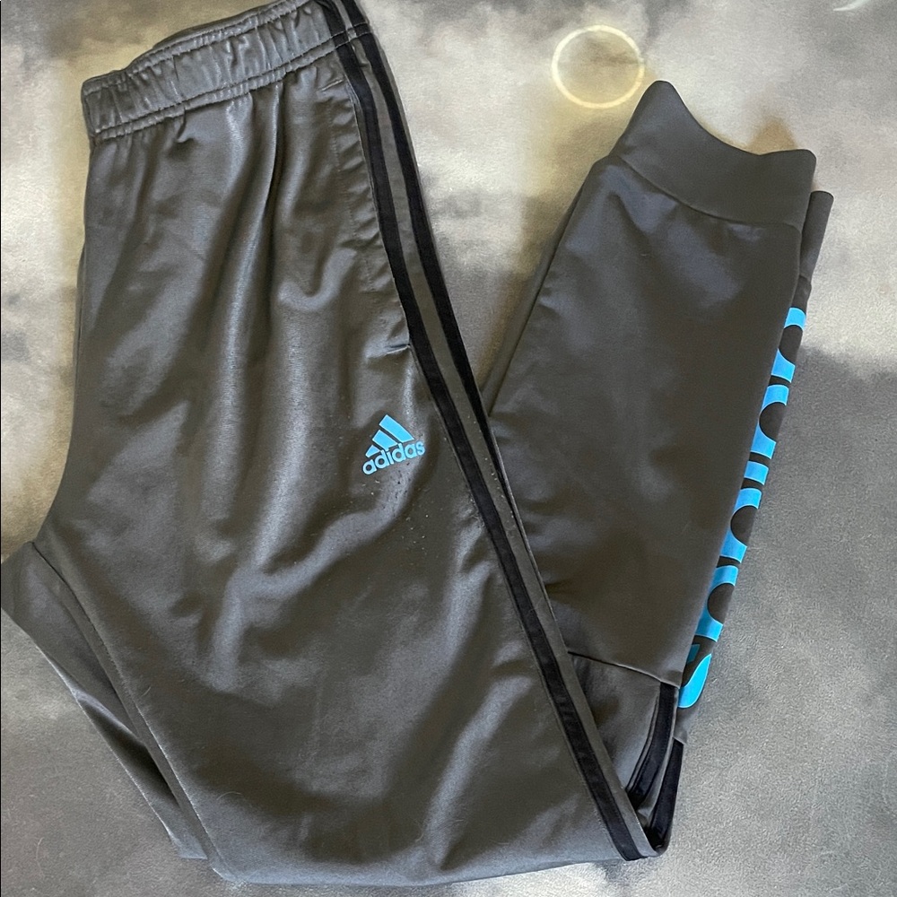 adidas Kids Black Sweatpants with Blue Logo and Side Detail
